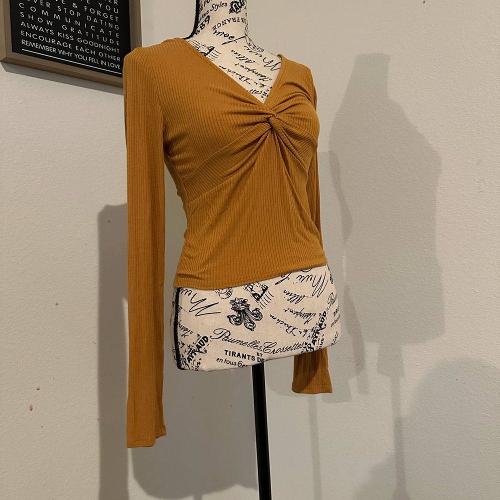 SO Twist-Front Ribbed Long Sleeve Top in Mustard